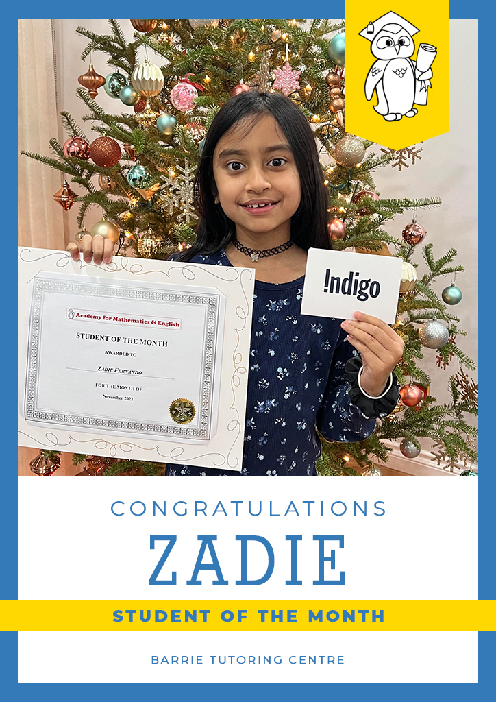 Zadie - November 2021 Student of the Month
