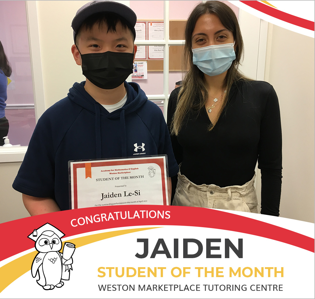 April 2022 Student of the Month - Jaiden