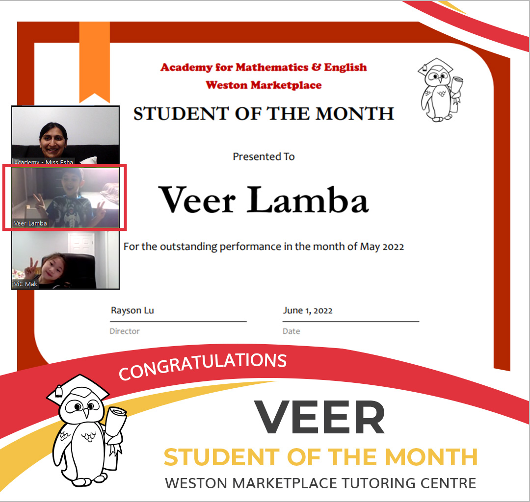 May 2022 Student of the Month - Veer